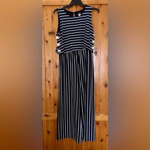 NWOT Venus Blue and White Striped Sleeveless Jumpsuit Size Large SUPER CUTE!!